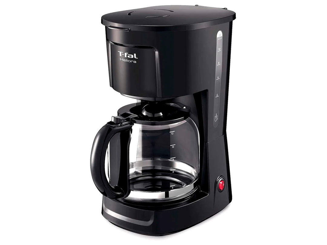 Cafetera de goteo T-fal color negro con jarra de vidrio para 12 tazas.