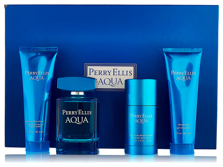 Set de Perfume Perry Ellis Aqua Azul 4 Piezas para Hombre