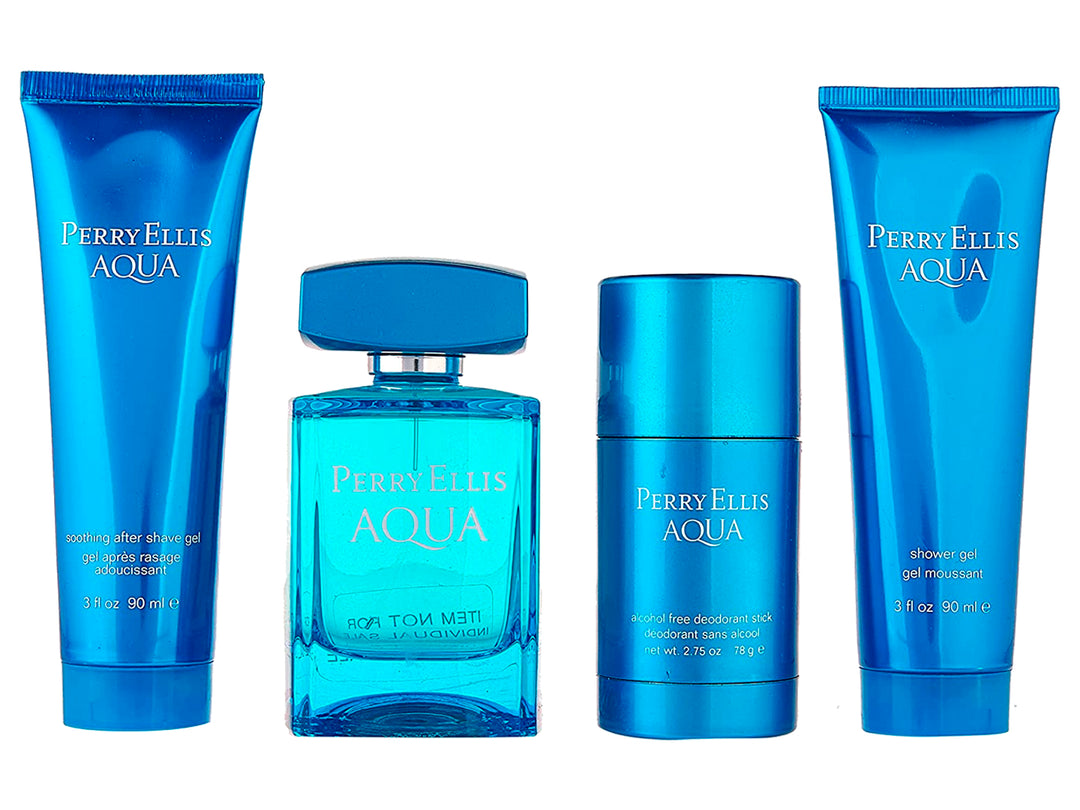 Set de Perfume Perry Ellis Aqua Azul 4 Piezas para Hombre