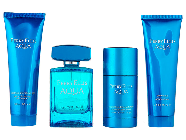 Set de Perfume Perry Ellis Aqua Azul 4 Piezas para Hombre