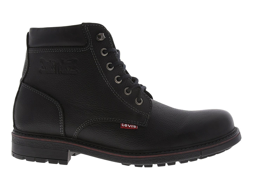 Bota negra Levi's Crocker para hombre con cordones y suela gruesa.