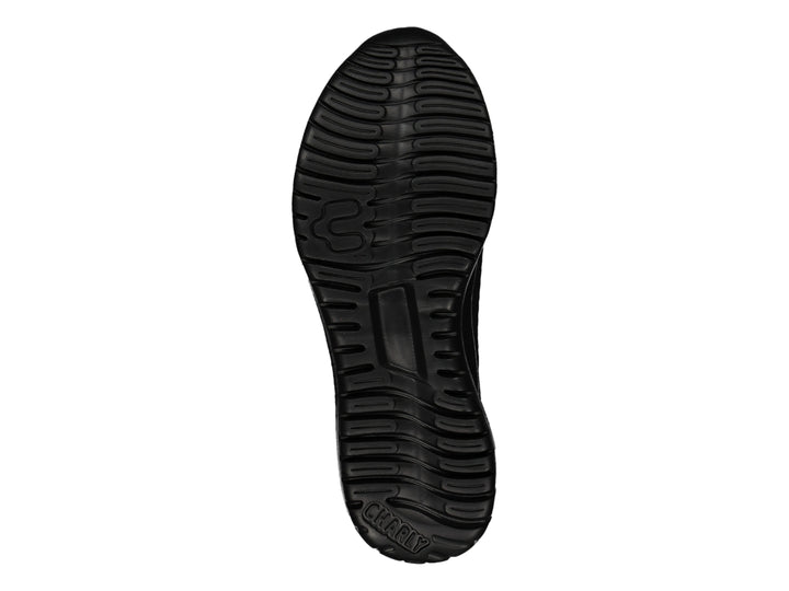 Par de tenis deportivos color negro con tejido transpirable y suela sintética.