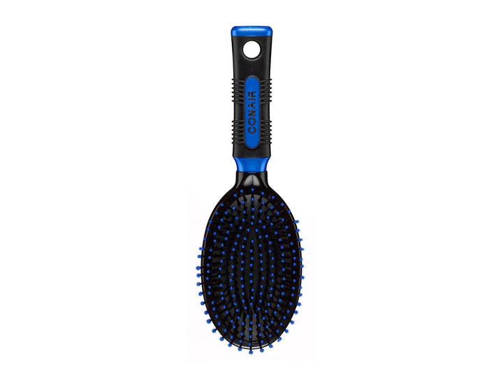 Cepillo ovalado profesional Conair en colores negro y azul para desenredar y peinar el cabello.