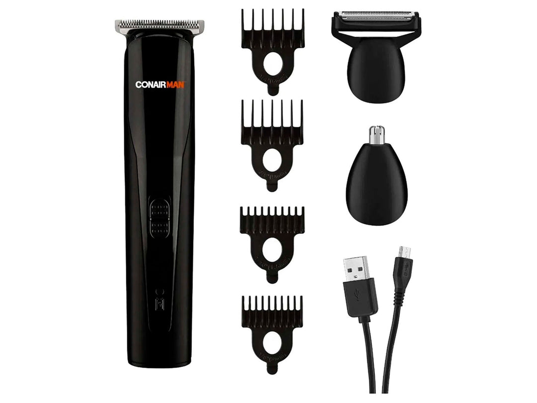 Recortadora facial y corporal Conair en color negro con cabezal cromado.