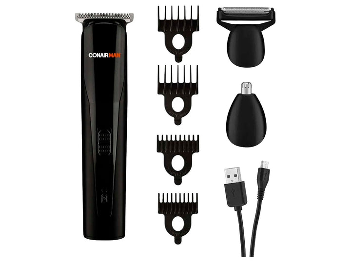 Recortadora facial y corporal Conair en color negro con cabezal cromado.