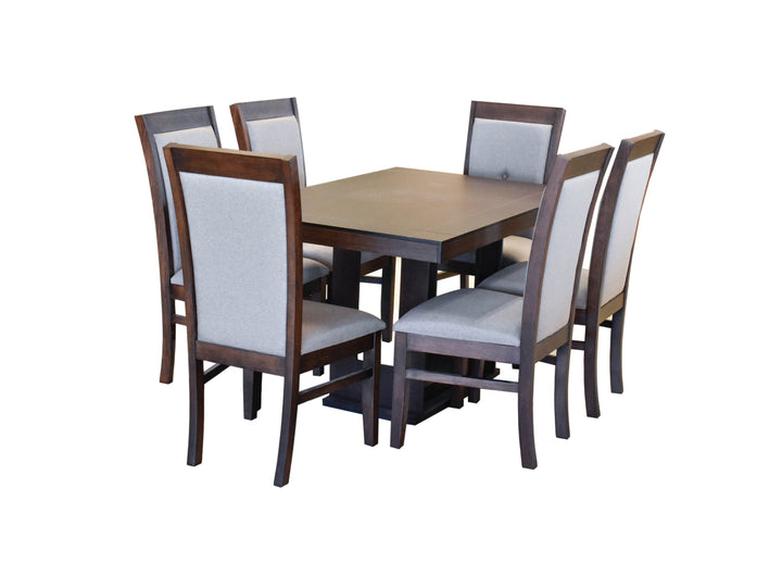 Mesa de comedor rectangular de madera en color tabaco.