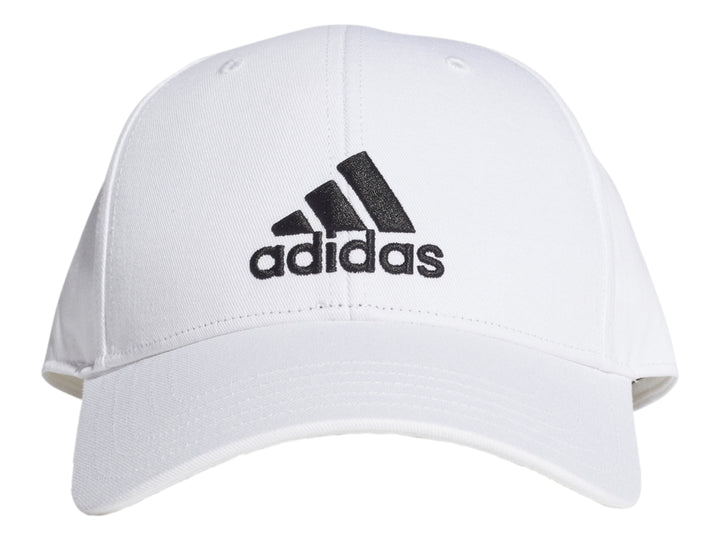 Gorra de béisbol Adidas color blanco con logotipo negro frontal.