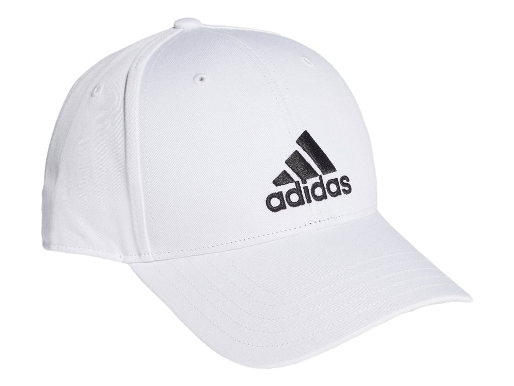 Gorra de béisbol Adidas color blanco con logotipo negro frontal.