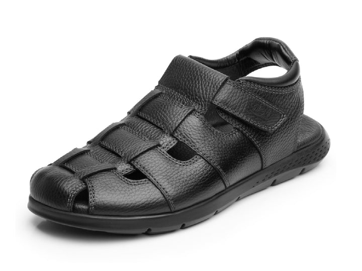 Sandalia Flexi Odin para hombre en color negro de cuero con diseño de tiras y punta cerrada.