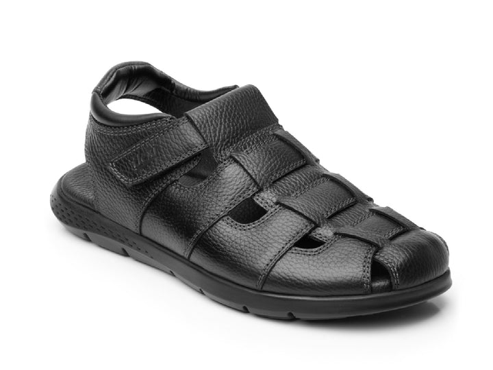 Sandalia Flexi Odin para hombre en color negro de cuero con diseño de tiras y punta cerrada.