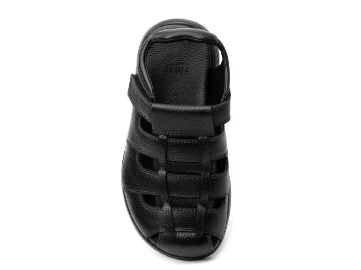 Sandalia Flexi Odin para hombre en color negro de cuero con diseño de tiras y punta cerrada.