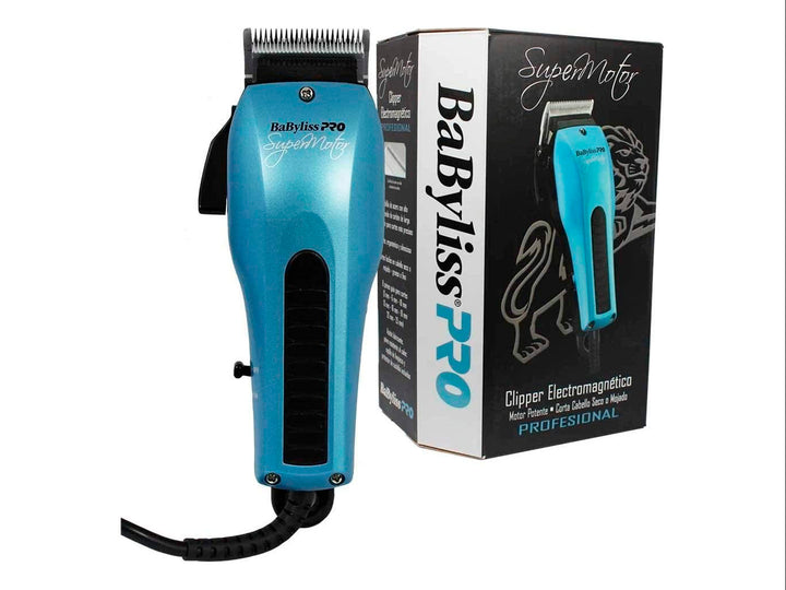 Rasuradora BaByliss PRO Super Motor en color azul con su caja original blanca y negra.