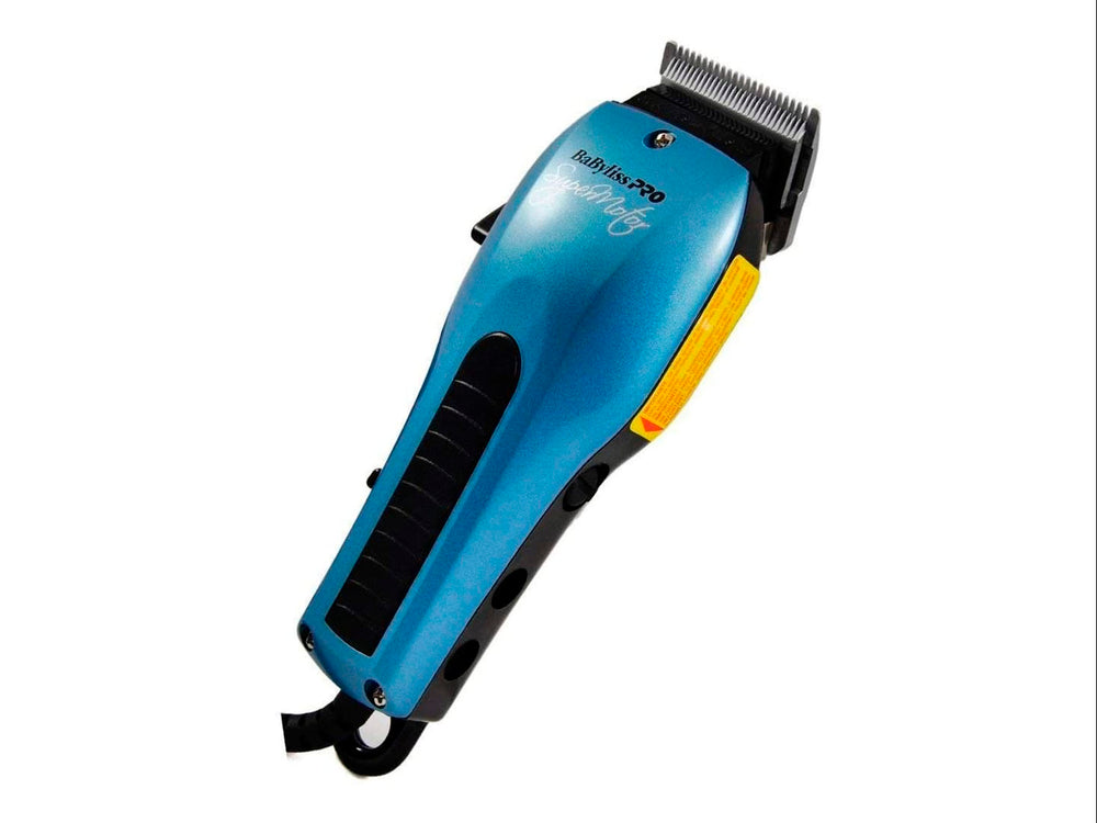 Rasuradora BaByliss PRO Super Motor en color azul con su caja original blanca y negra.