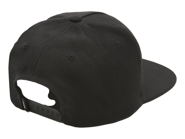 Gorra snapback color negro de la marca Vans con logotipo blanco frontal.