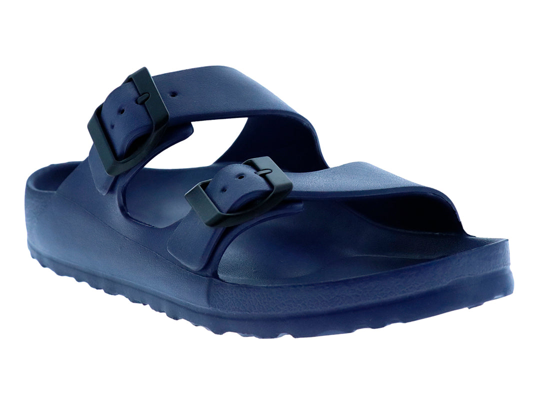 Sandalia Elega color azul marino para mujer con correas ajustables y hebillas.