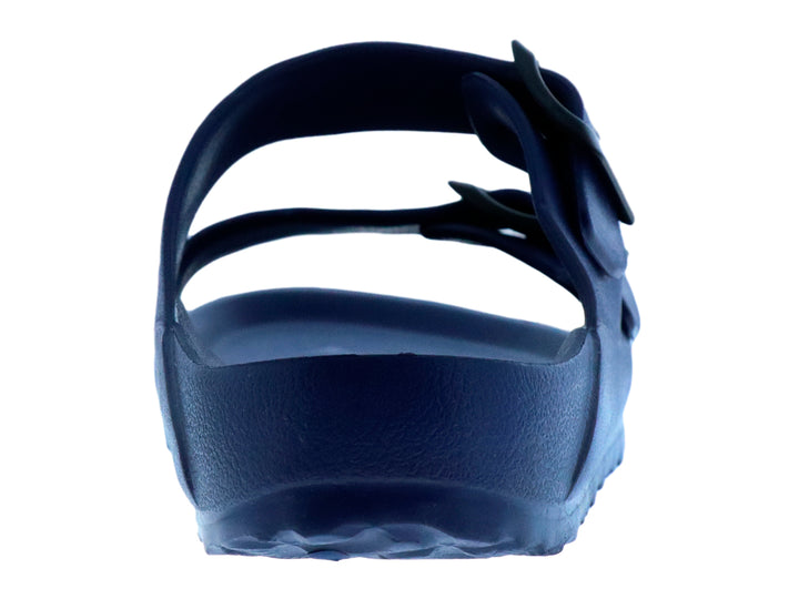 Sandalia Elega color azul marino para mujer con correas ajustables y hebillas.