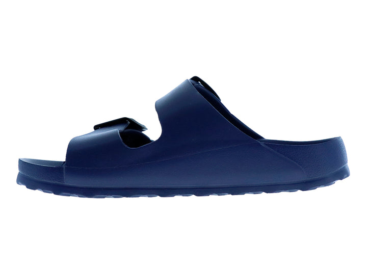 Sandalia Elega color azul marino para mujer con correas ajustables y hebillas.