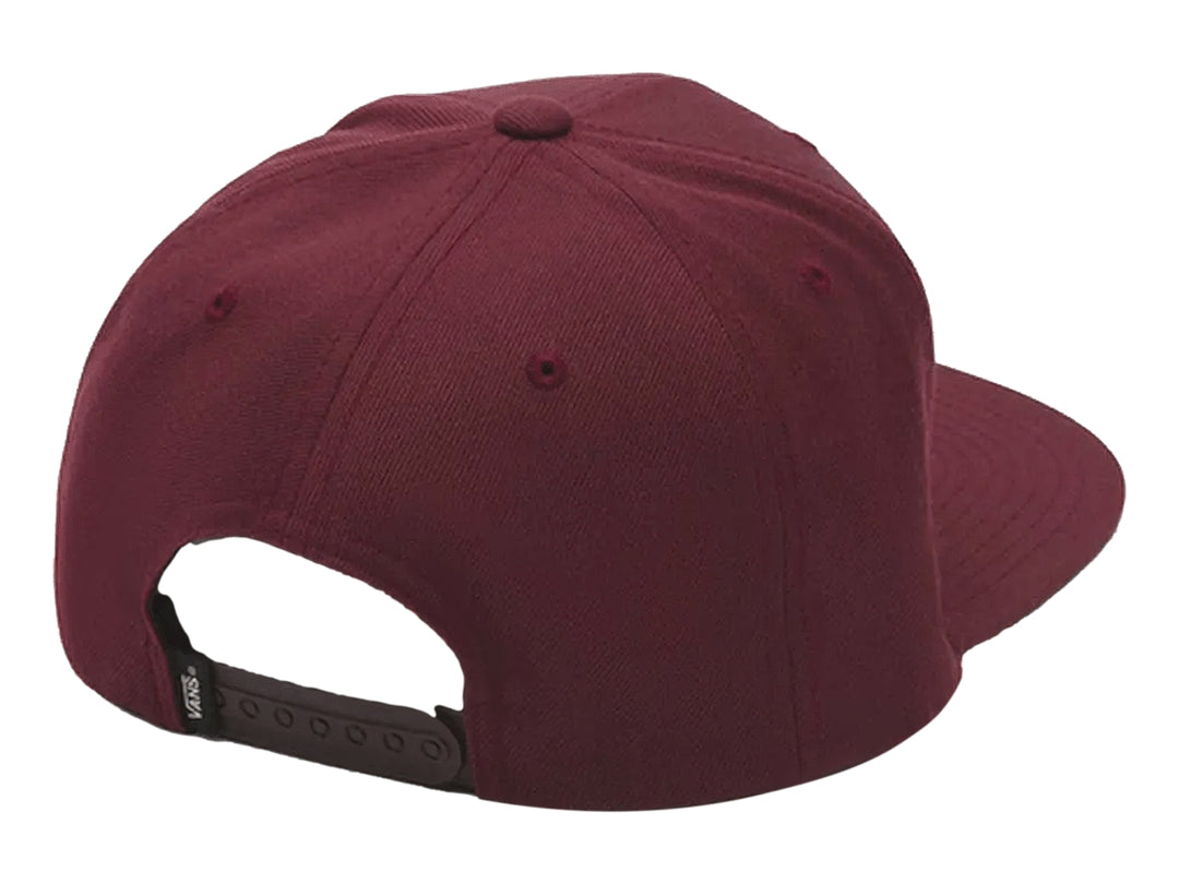 Gorra VANS snapback de color Port Royale con logotipo blanco bordado en el frente y visera plana.
