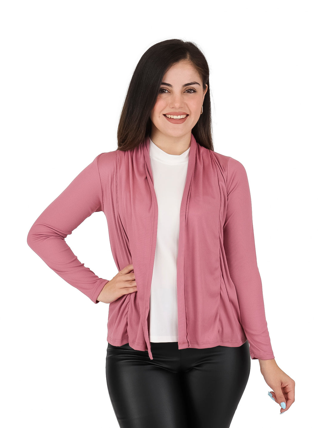 Fashion Teens Cárdigan Casual Rosa Palo Manga Larga