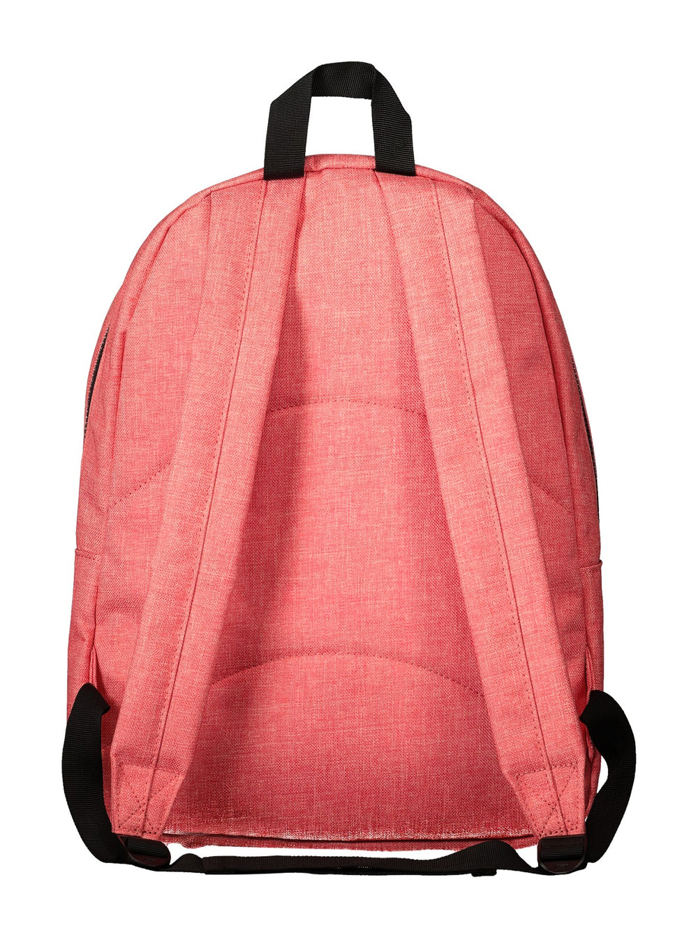 Mochila escolar Skechers color coral con detalles en negro y un parche marrón decorativo.