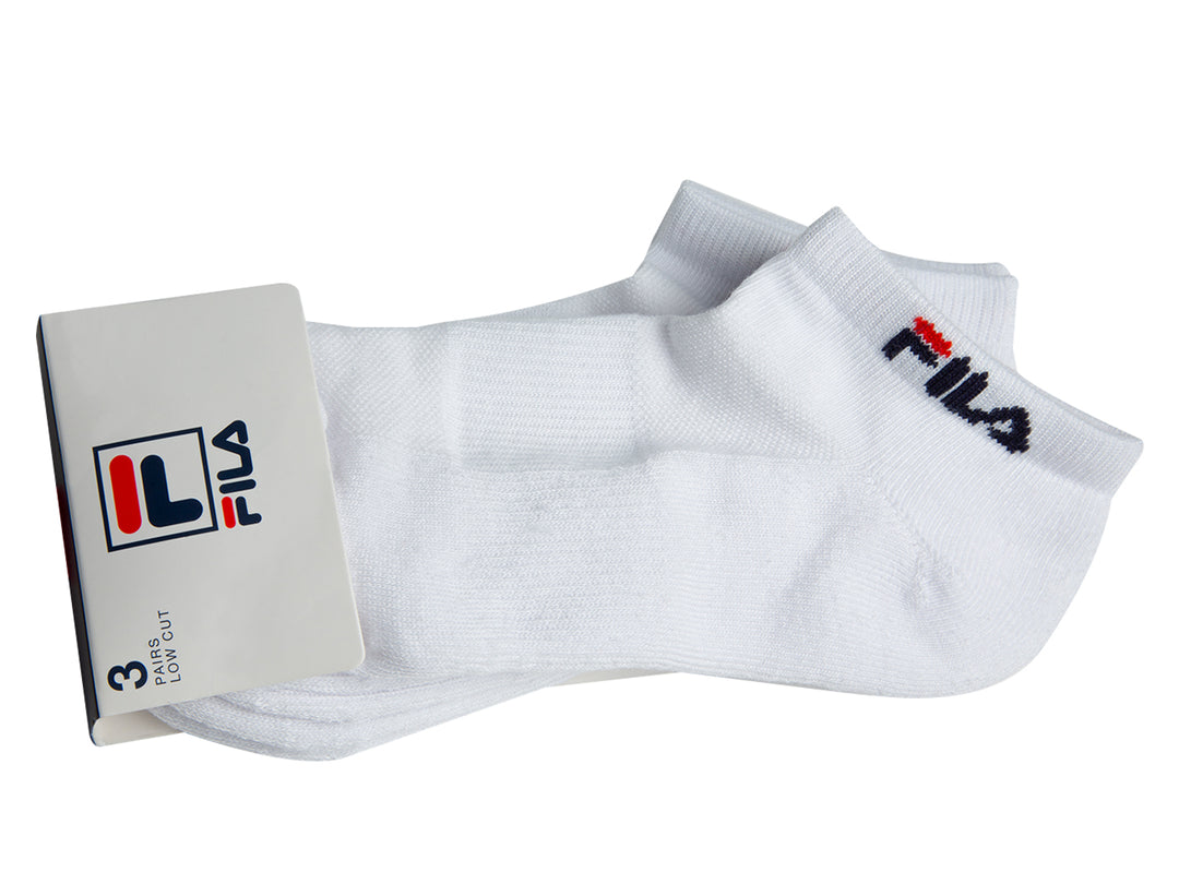 Calcetín deportivo blanco de la marca FILA con logo en el borde superior.