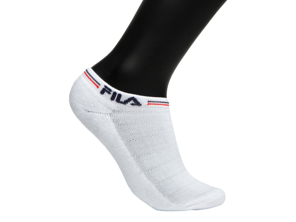 Calcetín blanco deportivo FILA para mujer con detalle de rayas en el borde superior.