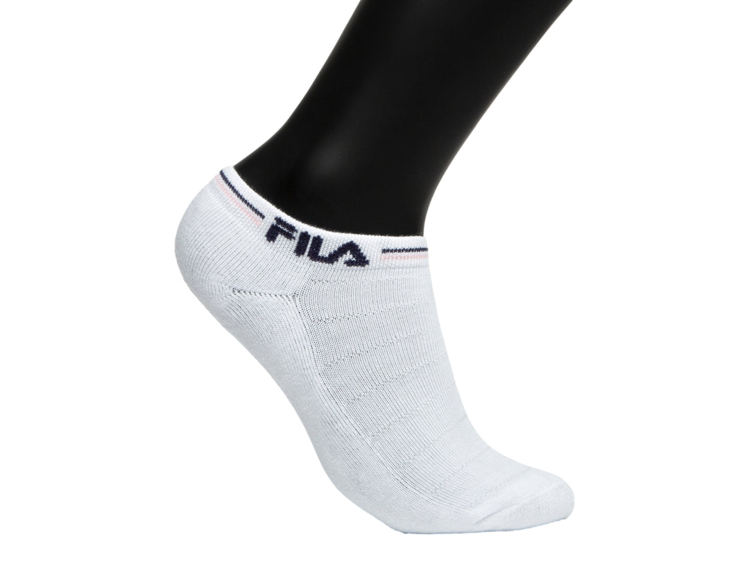 Calcetín blanco deportivo FILA para mujer con detalle de rayas en el borde superior.