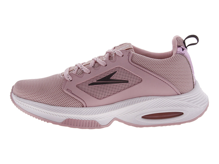 Tenis deportivos color rosa con malla transpirable y suela blanca.