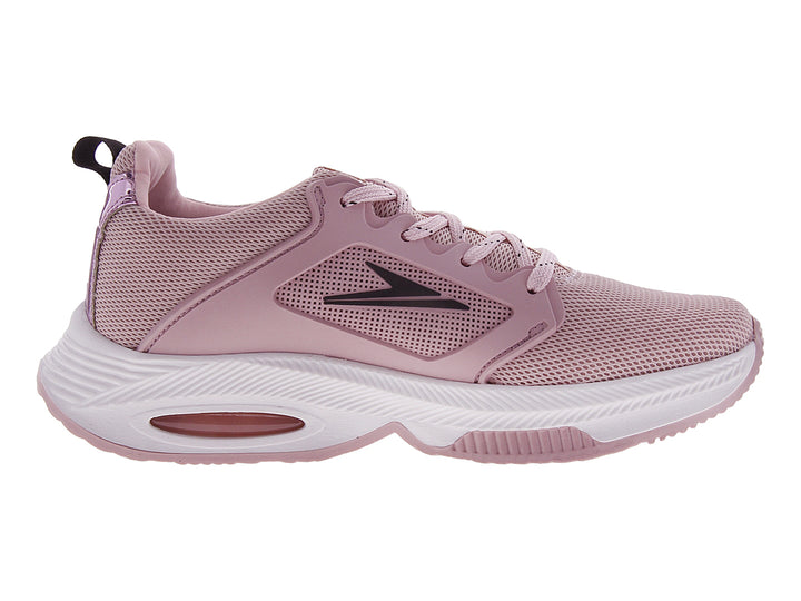 Tenis deportivos color rosa con malla transpirable y suela blanca.