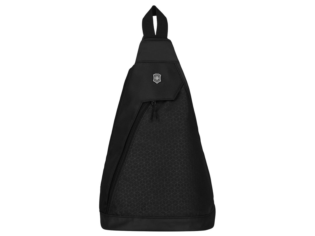 Bolso transversal negro de Victorinox con diseño de patrón hexagonal.