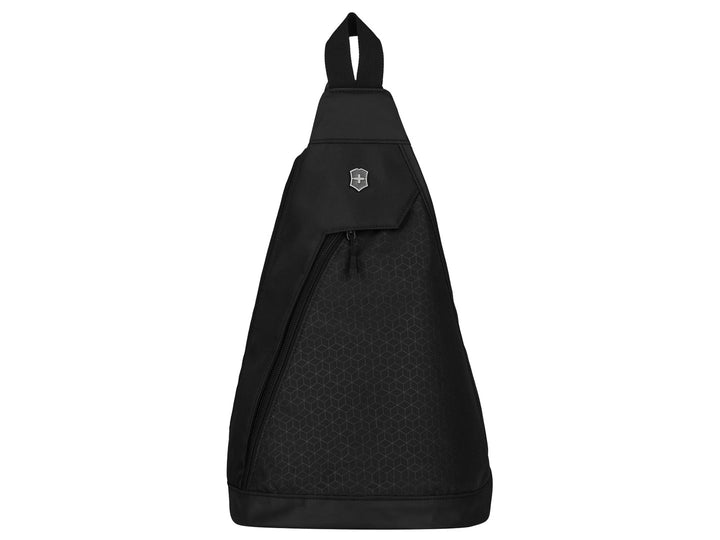 Bolso transversal negro de Victorinox con diseño de patrón hexagonal.
