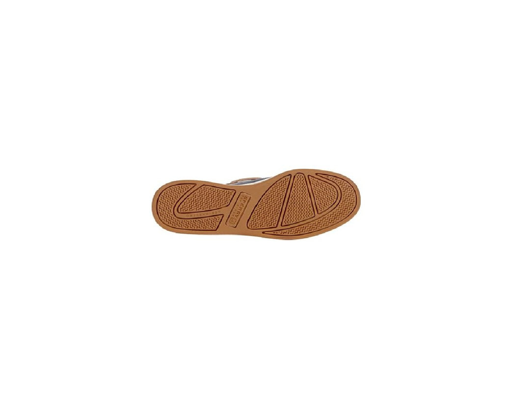 Zapatos náuticos Sperry para niños en color azul marino y café con suela blanca.