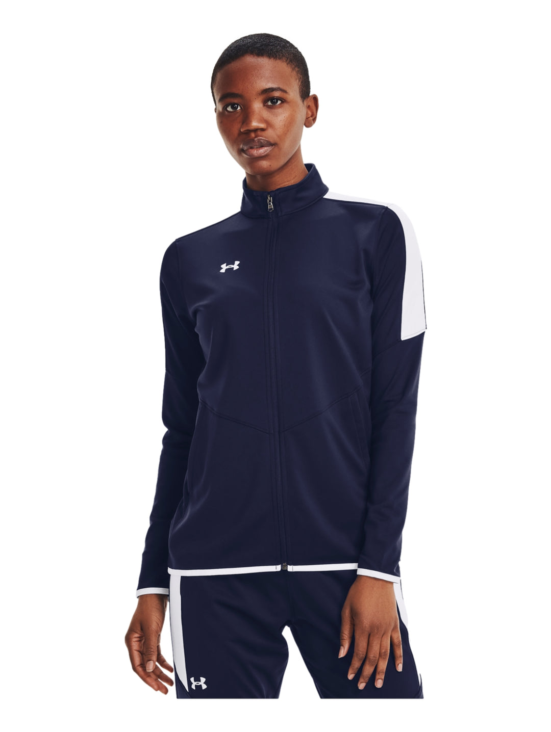Chamarra Under Armour Rival Knit Mujer Azul Marino y Blanco