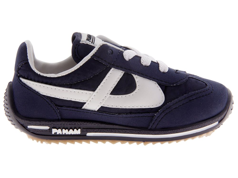 Tenis Panam para niño en color azul marino con detalles y agujetas blancas.