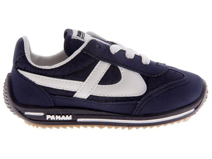 Tenis Panam para niño en color azul marino con detalles y agujetas blancas.