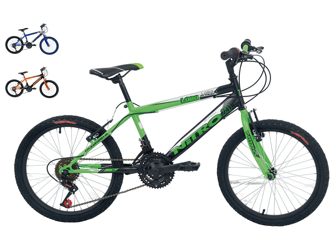 Bicicleta NITRO LOBO R20 de color verde y negro, estilo deportivo para montaña.