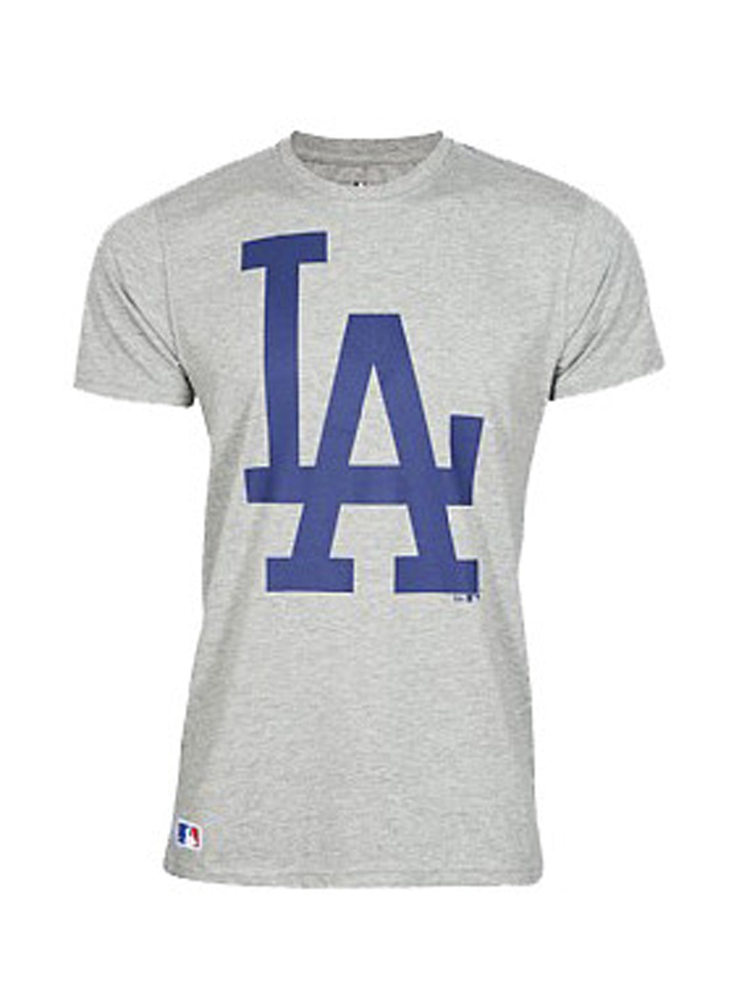 Hombre usando playera gris de manga corta con logotipo azul de Los Angeles Dodgers