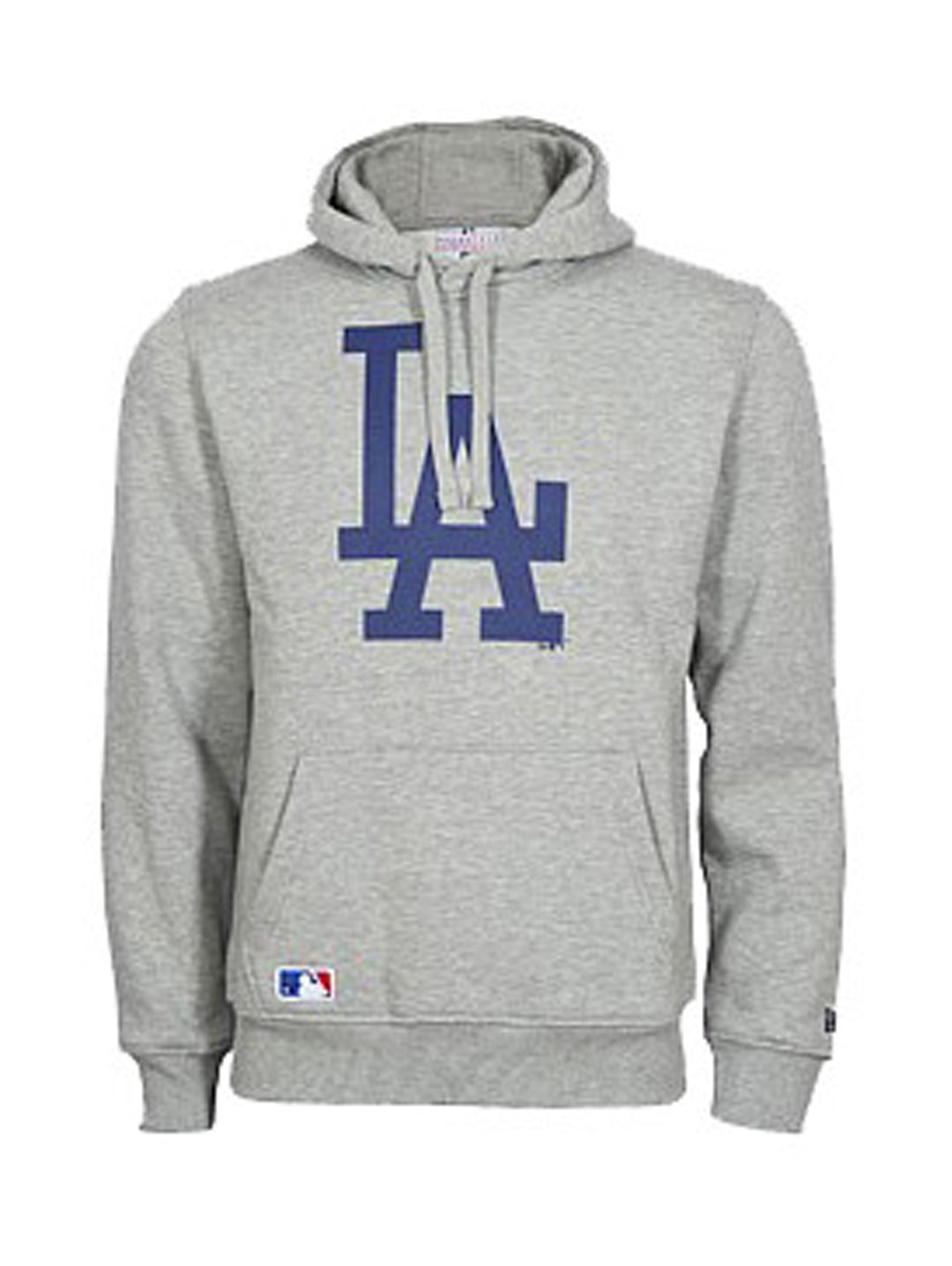 Sudadera gris con capucha y logotipo azul de los Dodgers de Los Ángeles.