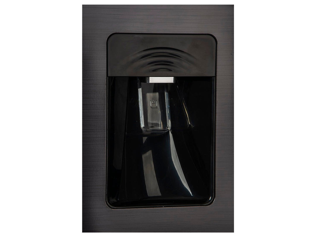 Refrigerador Midea color negro con dispensador de agua frontal y acabado moderno.