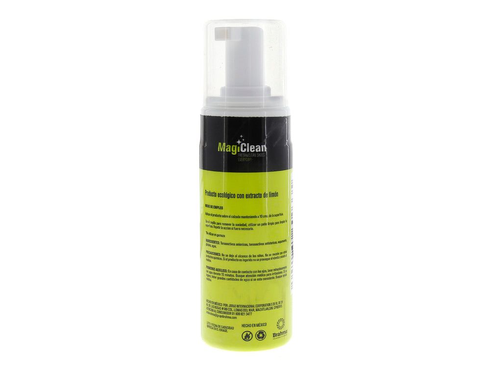Botella amarilla de limpiador de tenis Magiclean de 150 ml con dispensador de spray blanco.
