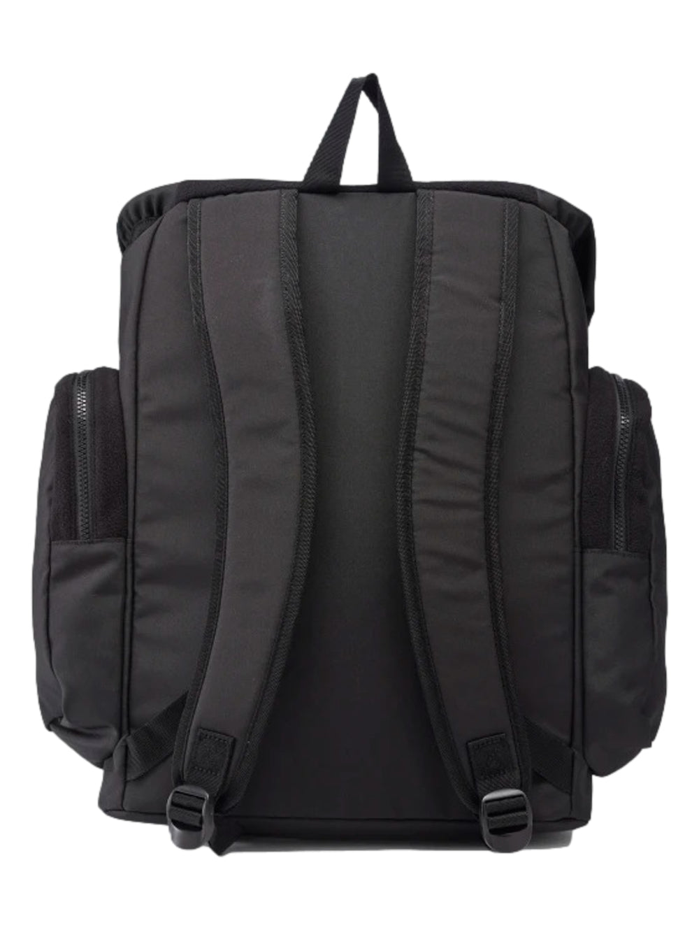 Mochila Reebok de color negro con logotipo blanco y detalles dorados en los cierres.