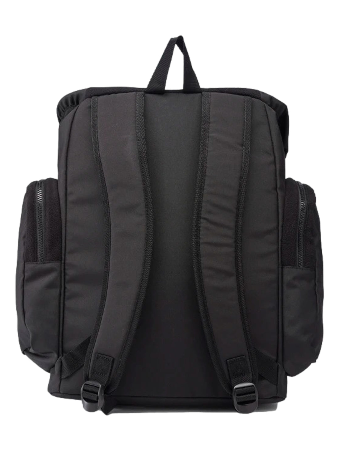Mochila Reebok de color negro con logotipo blanco y detalles dorados en los cierres.