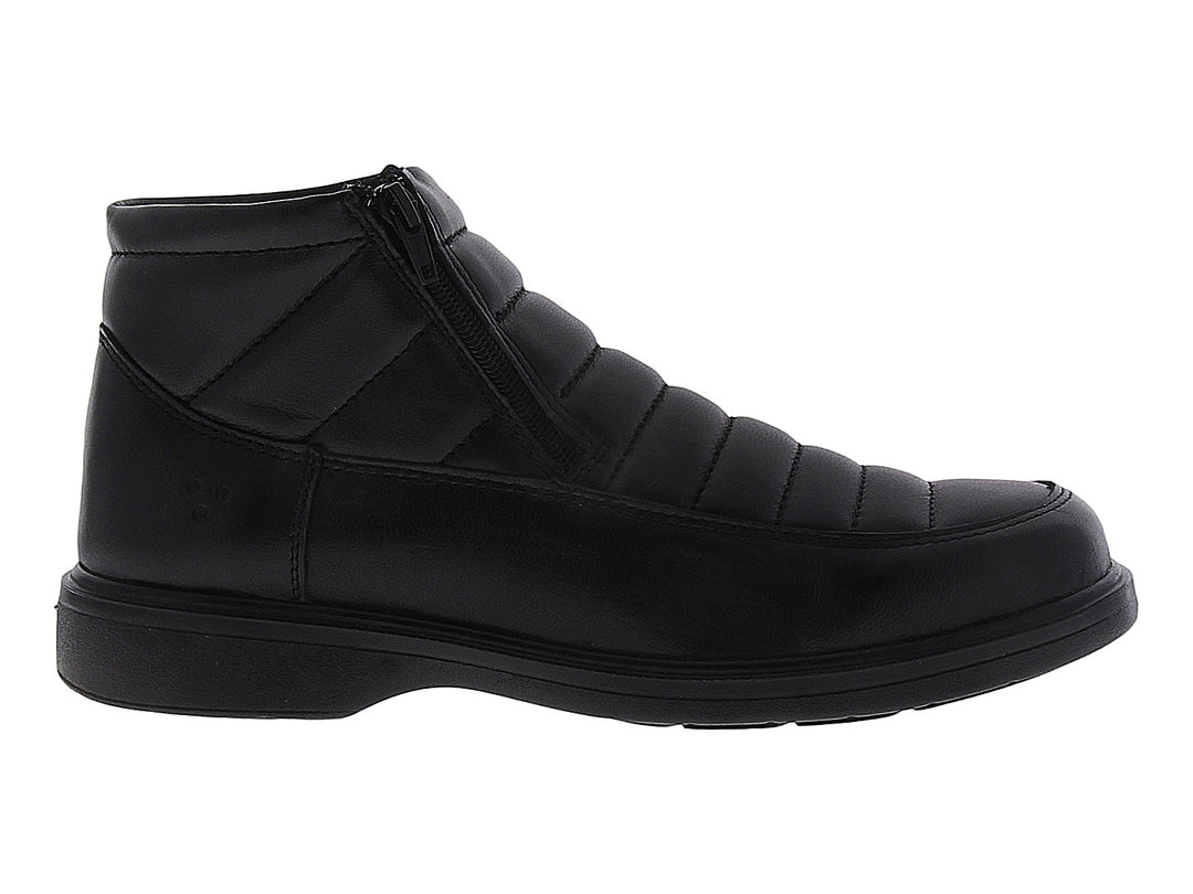 Botín negro para hombre con cierre lateral y diseño acolchado en la parte superior.