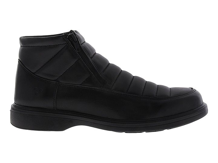 Botín negro para hombre con cierre lateral y diseño acolchado en la parte superior.