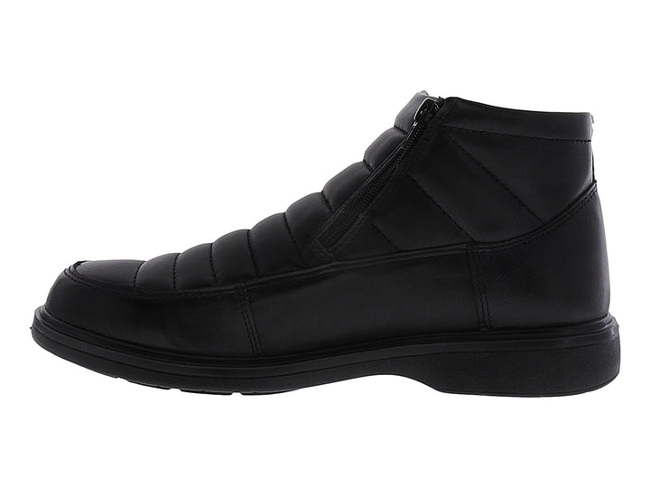 Botín negro para hombre con cierre lateral y diseño acolchado en la parte superior.