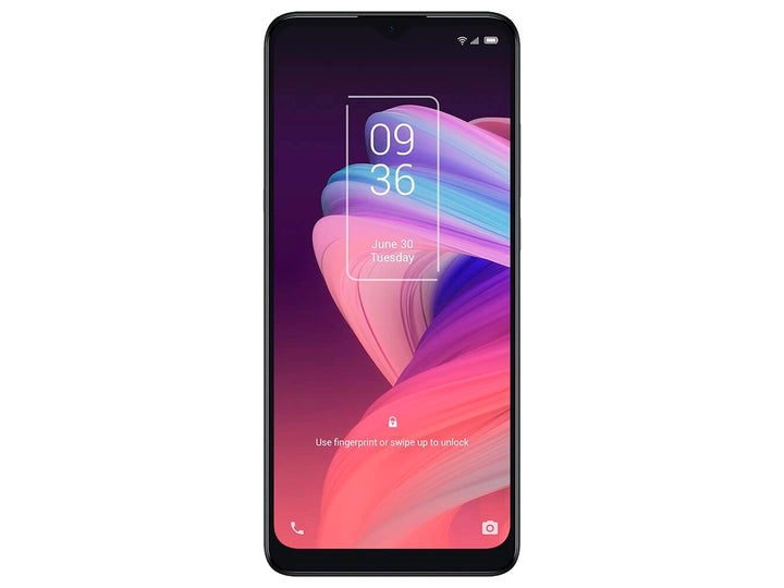 Smartphone TCL TELCEL T766A 10SE color plata, vista frontal y posterior.