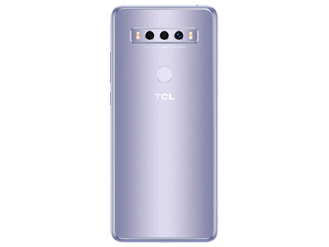 Smartphone TCL TELCEL T766A 10SE color plata, vista frontal y posterior.