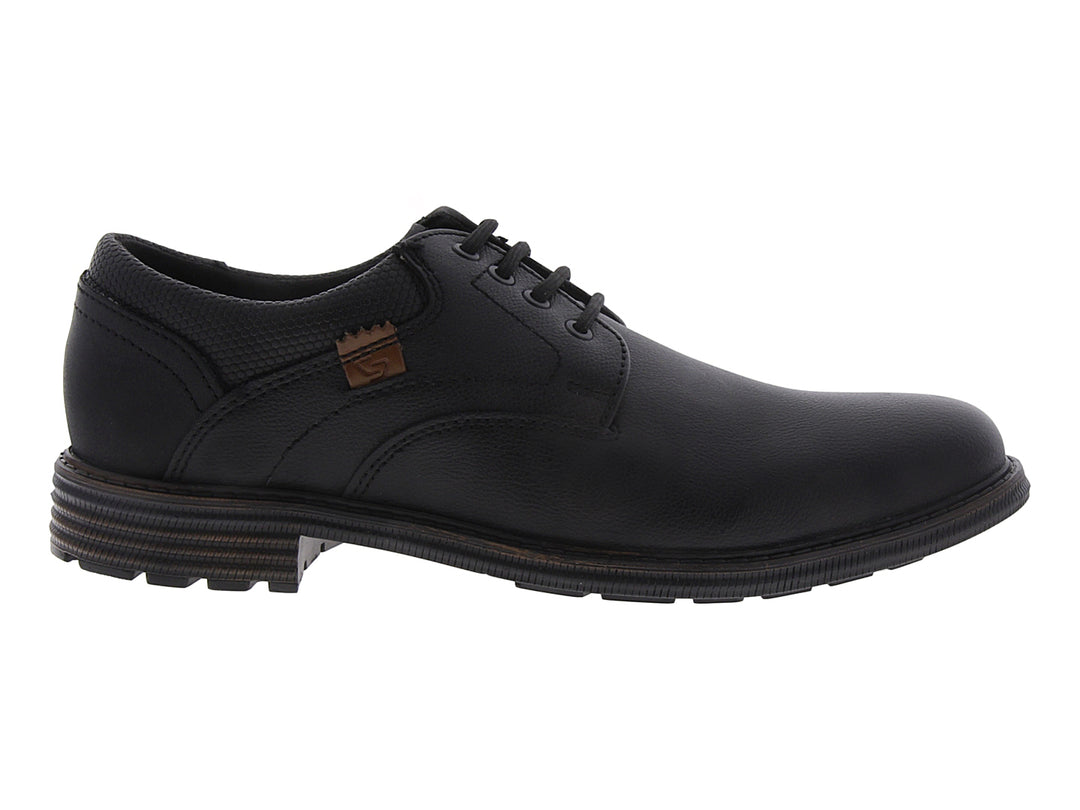 Zapato casual negro para hombre con cordones y suela en color camel.
