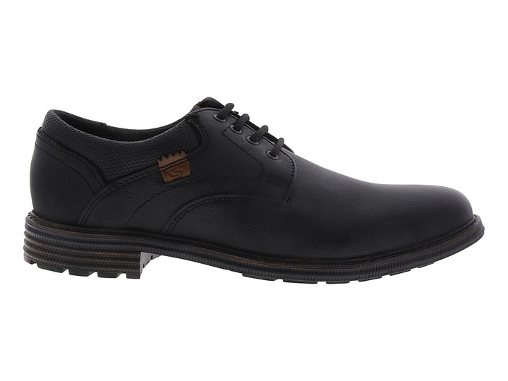 Zapato casual negro para hombre con cordones y suela en color camel.