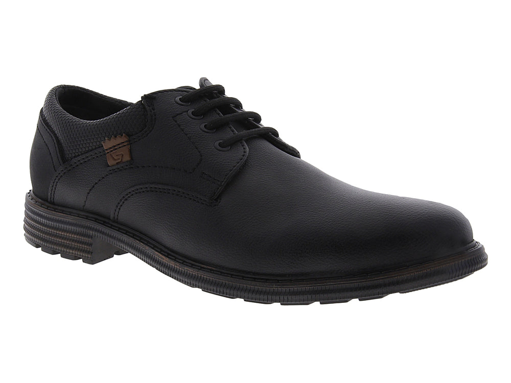 Zapato casual negro para hombre con cordones y suela en color camel.